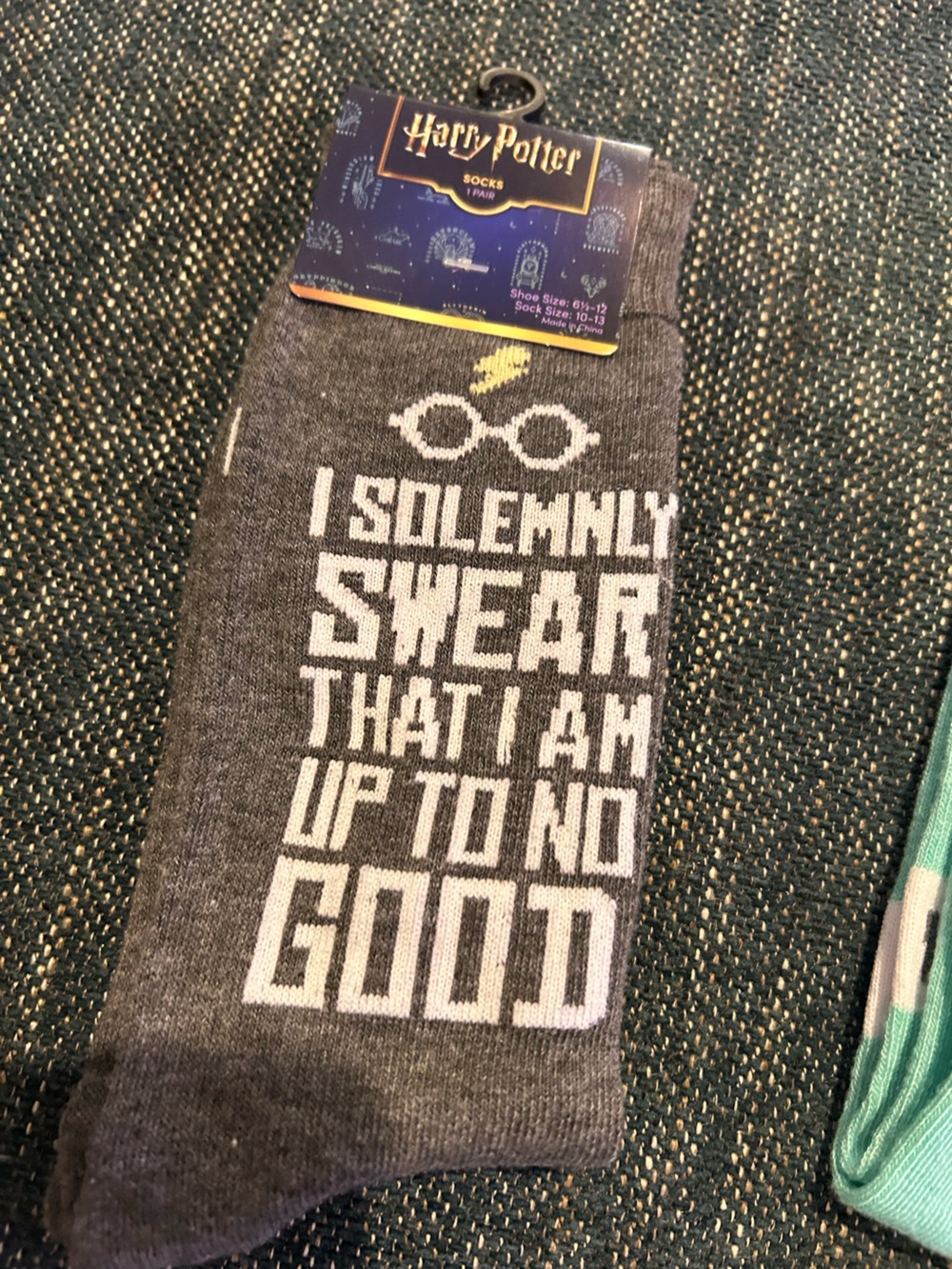 Gray Novelty Women’s Crew Socks with White Text and Yellow Accent